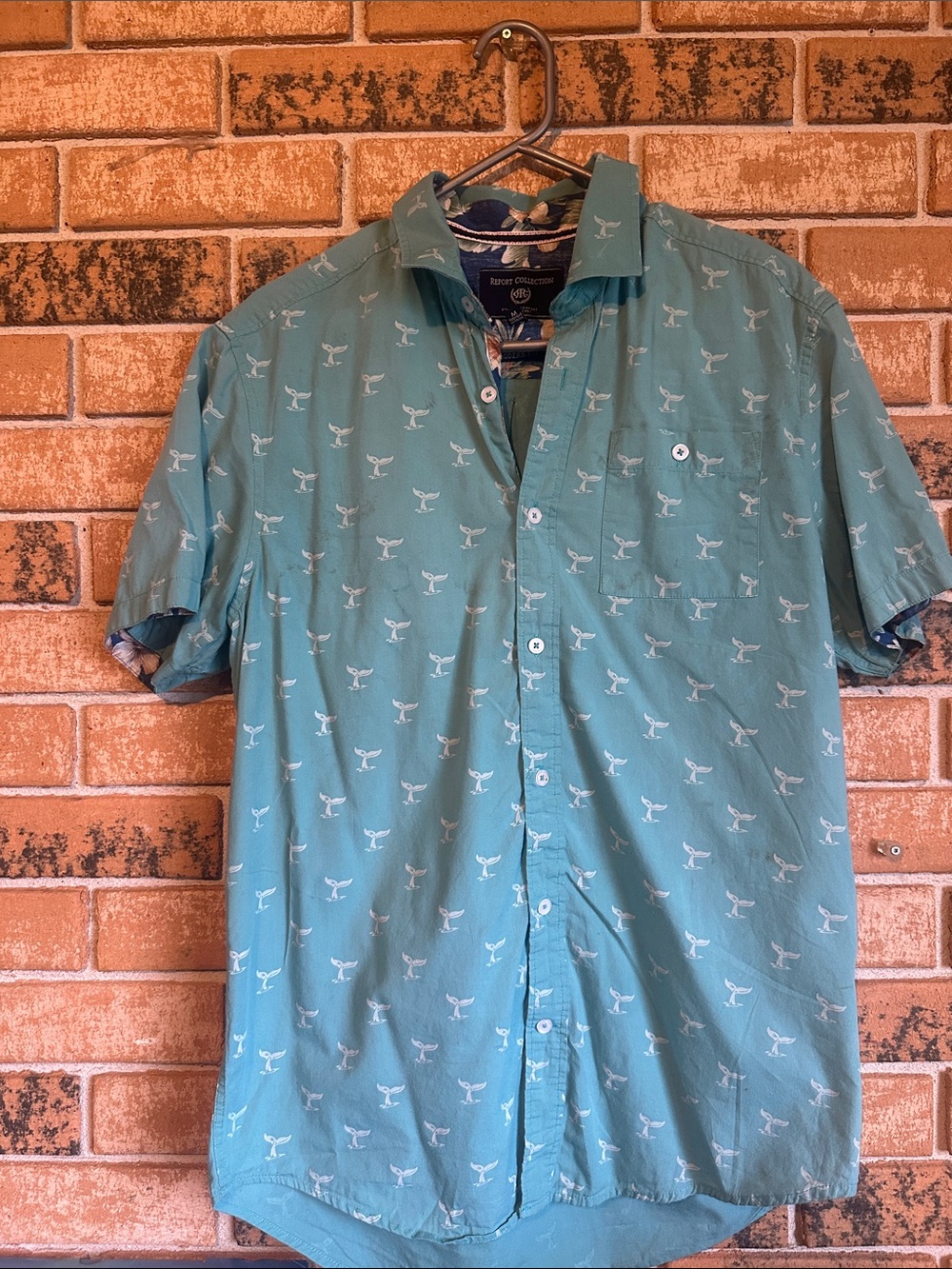 Men's Short-Sleeve Mint Green Button-Up Shirt
